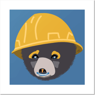 Funny Baby Bear Cub in Yellow Hard Hat Construction Humor Posters and Art